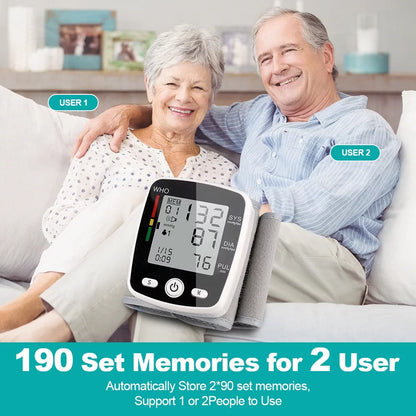 Blood Pressure Monitor,  Rechargable Blood Pressure Machine Wrist with Voice Broadcast and 180 Memory for Dual User