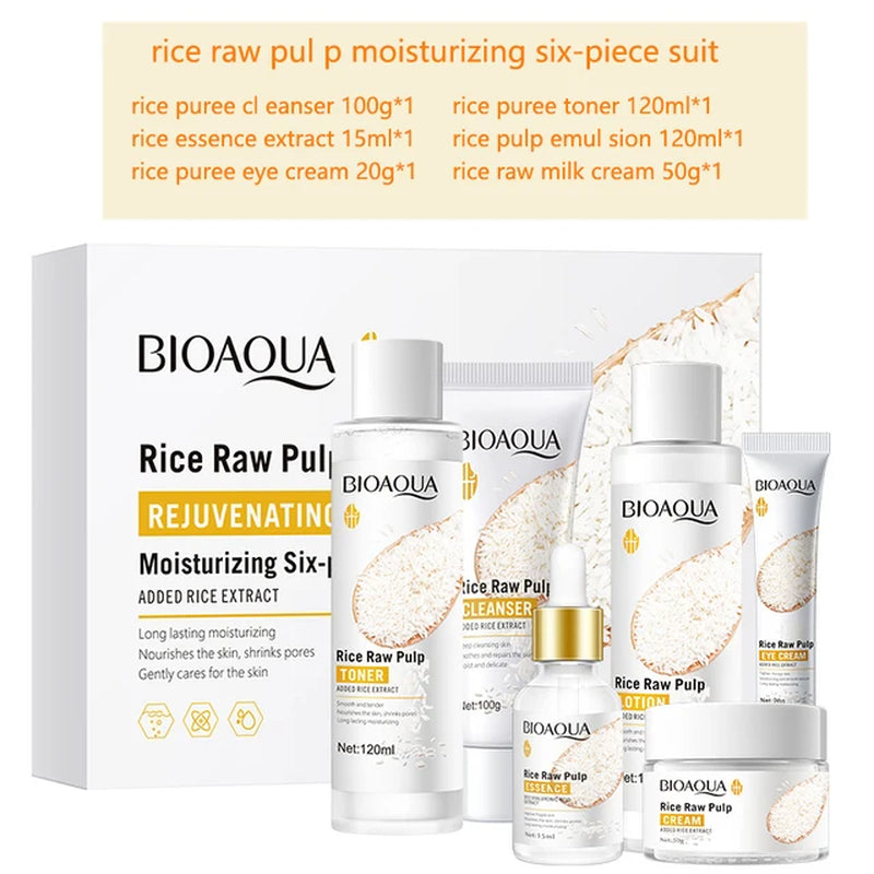 6Pcs Rice Puree Facial Skin Care Set Moisturizing Brightening Anti-Wrinkle Beauty Health Korean Cosmetics Skin Care with Box