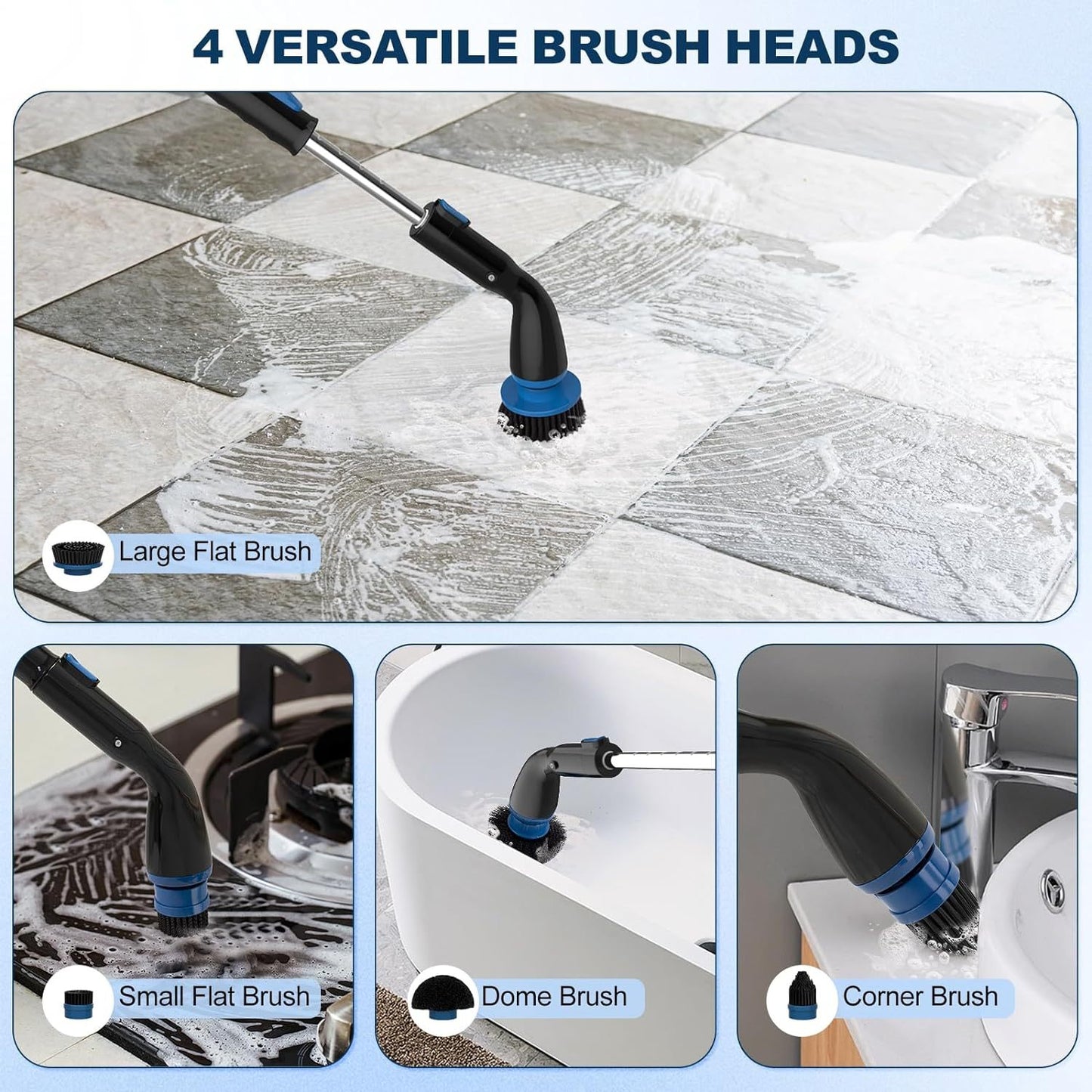 PowerClean Cordless Spin Scrubber: 4-in-1 Adjustable Cleaning Brush for Home