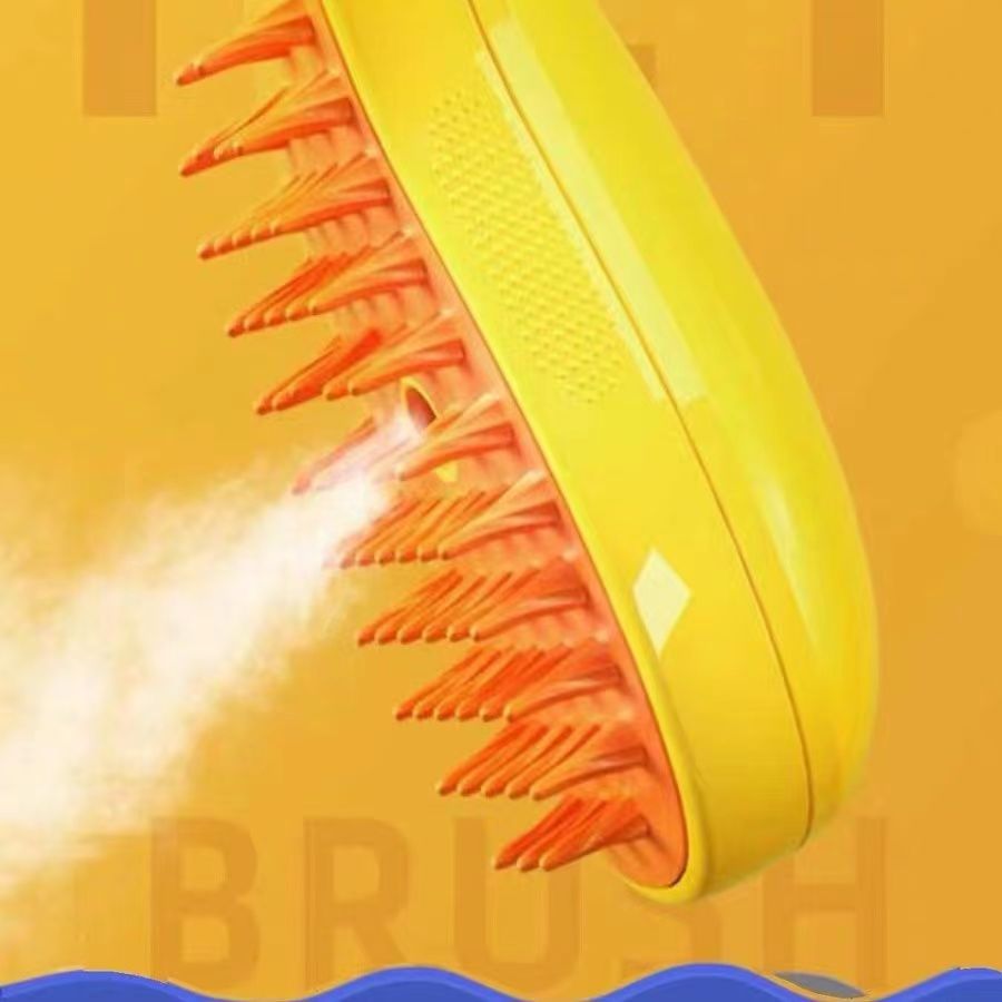 Ergonomic yellow pet brush with a comfortable grip handle