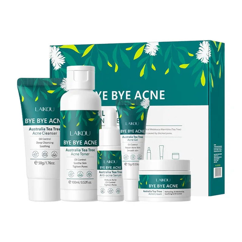 Acne Pore Skin Care Kit Tea Tree Face Cream Cleanser Oil Control Toner Acne Treatment Gel Moisturizing Serum Skincare Set Cosmet