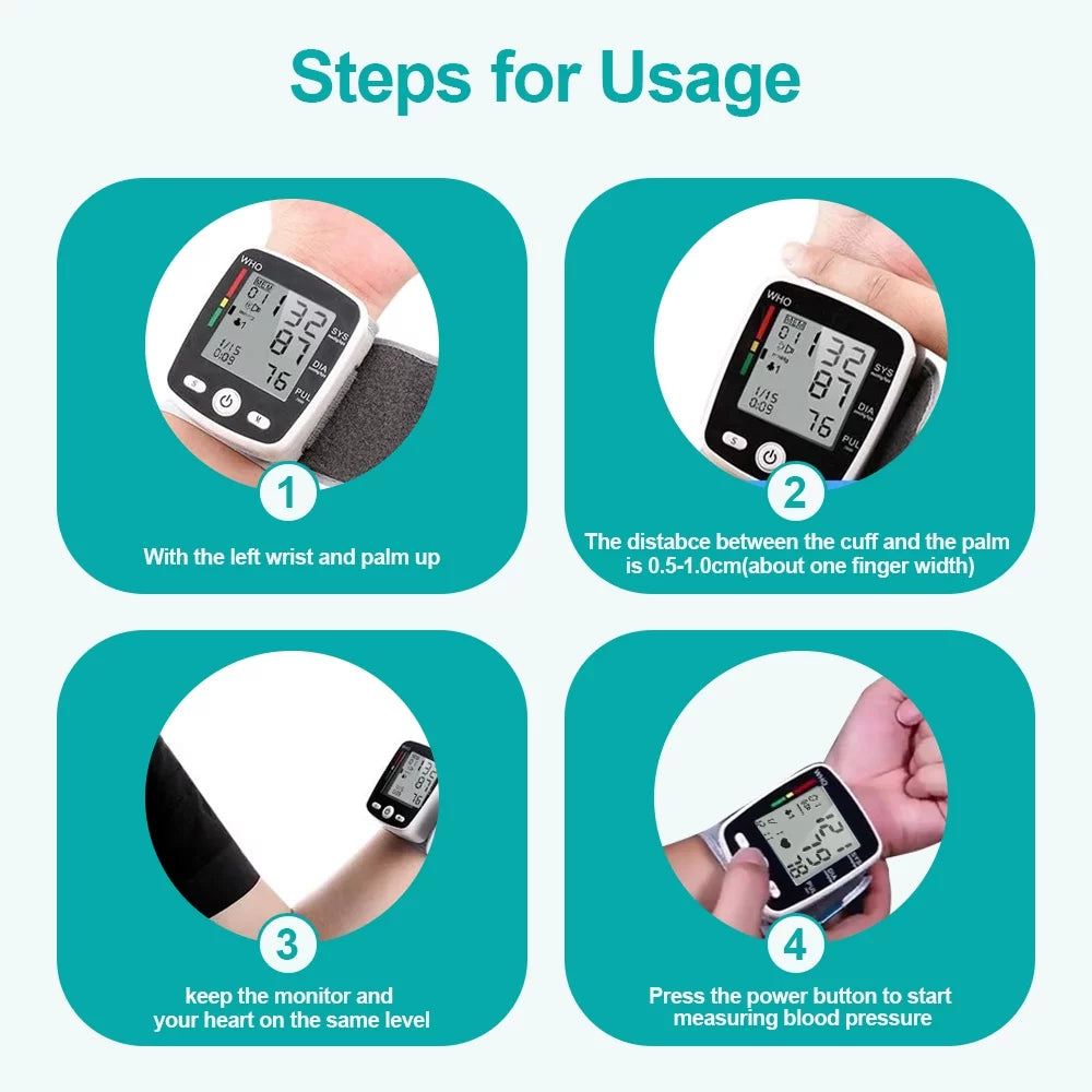 Blood Pressure Monitor,  Rechargable Blood Pressure Machine Wrist with Voice Broadcast and 180 Memory for Dual User