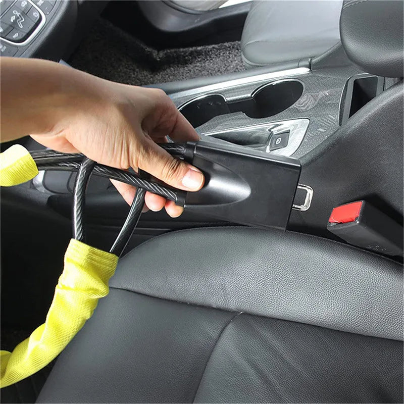 Ultimate Anti-Theft Retractable Steering Wheel and Seat Lock with 2 Keys