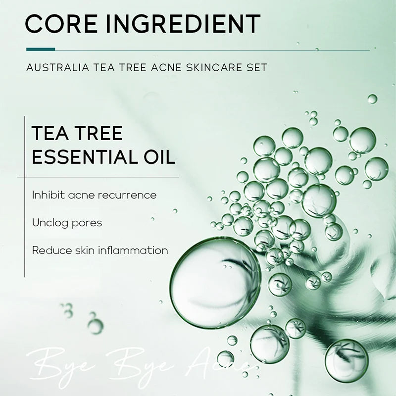 Acne Pore Skin Care Kit Tea Tree Face Cream Cleanser Oil Control Toner Acne Treatment Gel Moisturizing Serum Skincare Set Cosmet