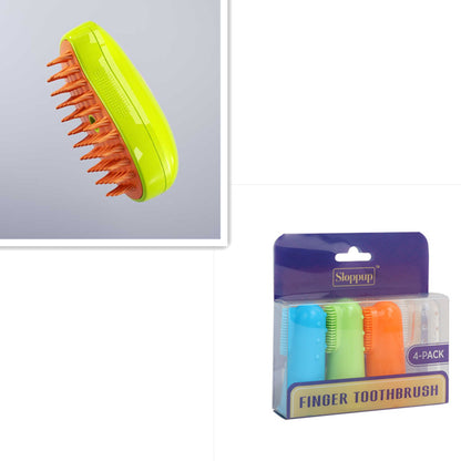 Pet grooming kit including a yellow and orange hairbrush