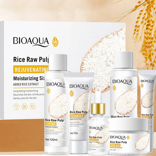 6Pcs Rice Puree Facial Skin Care Set Moisturizing Brightening Anti-Wrinkle Beauty Health Korean Cosmetics Skin Care with Box