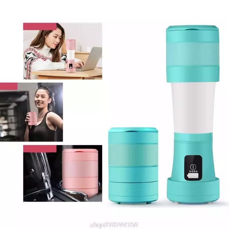 Blue portable smoothie maker Compact and expanded form